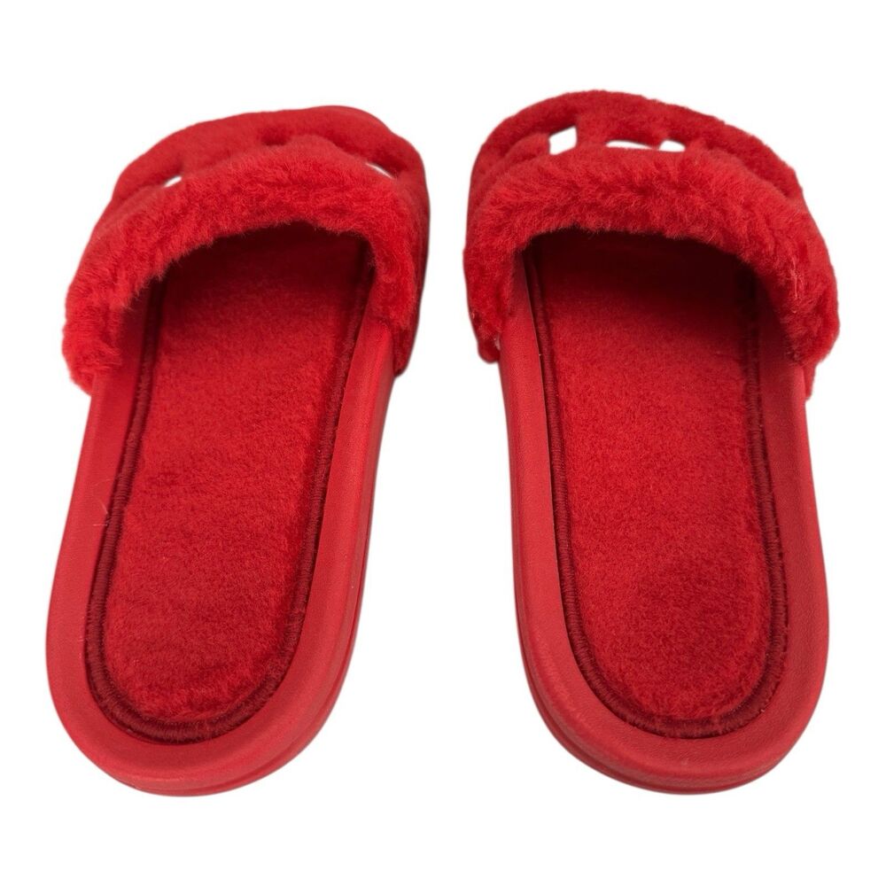 APL Women’s Shearling Furry Slide Sandals in Red/Silver Size 10 - Picture 3 of 6